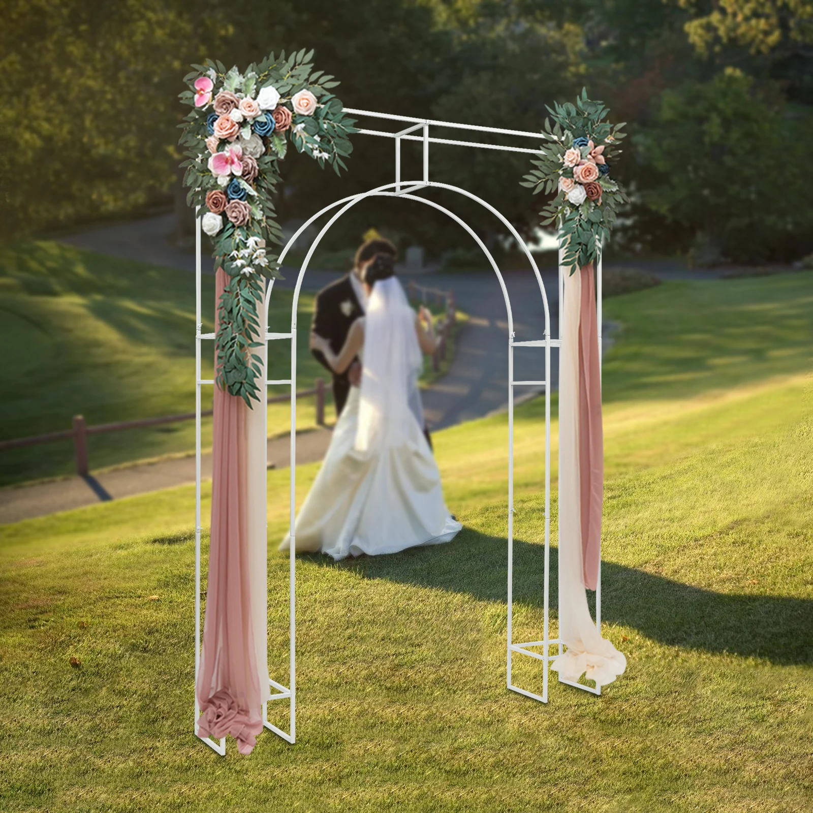 Wedding Arch Backdrop Stand White/Gold for Ceremony Square Metal Balloon Arch Stand Garden Arbor Frame for  Birthday Party