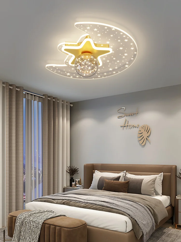 Nordic children's room lights are modern, minimalist, creative, star moon room lights are light, bedroom ceiling lights