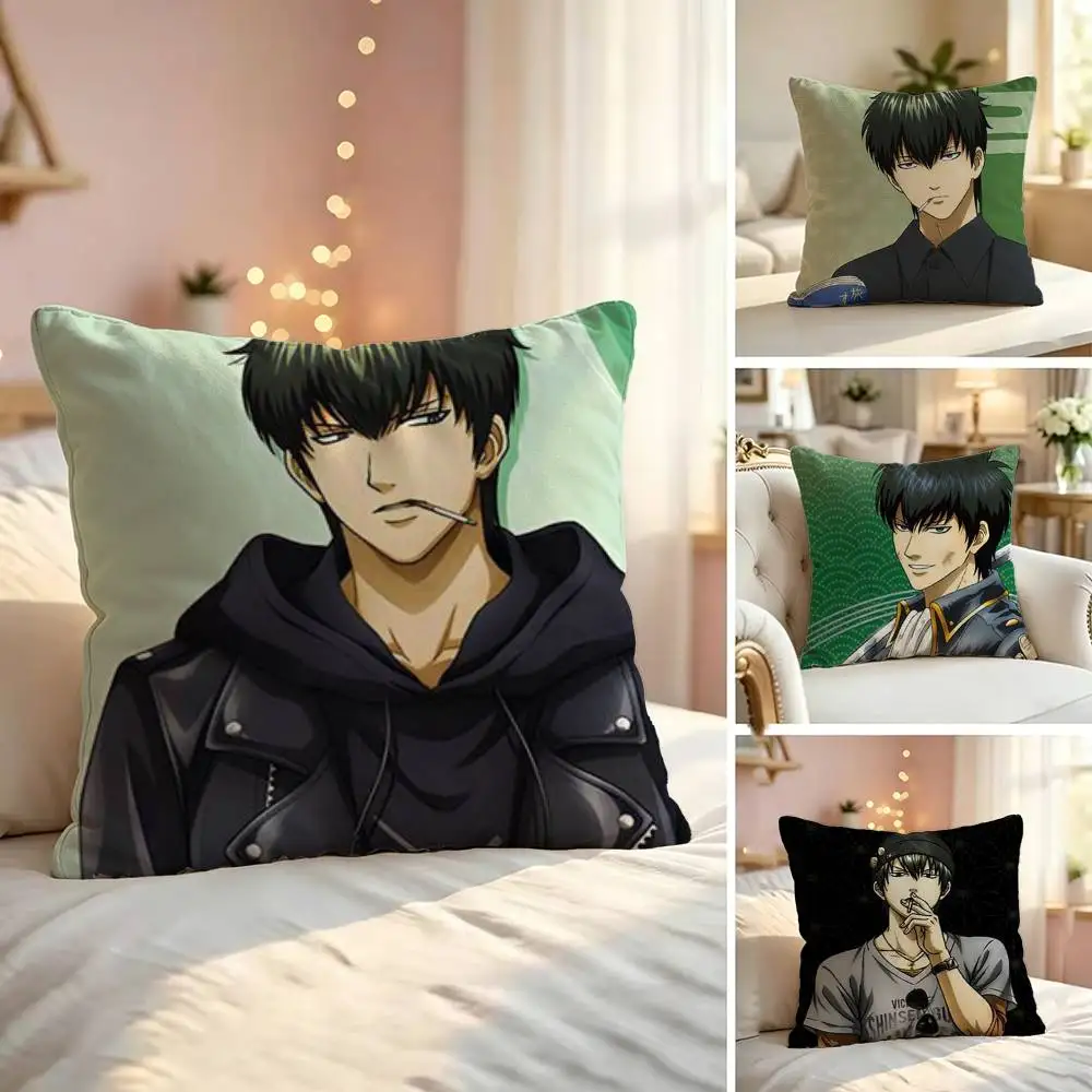 Gintama Hijikata Toushirou Soft Pillow Shell For Sofa Living Space Bedroom Headboard Backrest Square Cushion Cozy