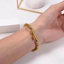 Gold Color 6mm Stainless Steel Ball Dumbbell Bracelets For Man Metal 19Cm Metal Beads Bracelets Jewelry Gift Clearance Sale