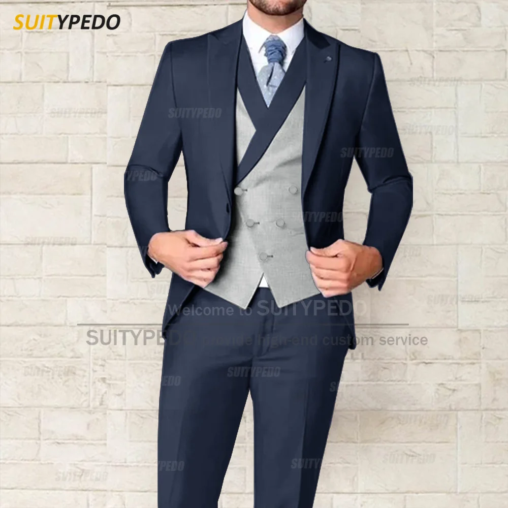 Formal Party Men Suit Sets Wedding Grooms Tailor-made Blazer Vest Pants 3 Pieces Piano Performance Male Elegant Slim Fit Outfits