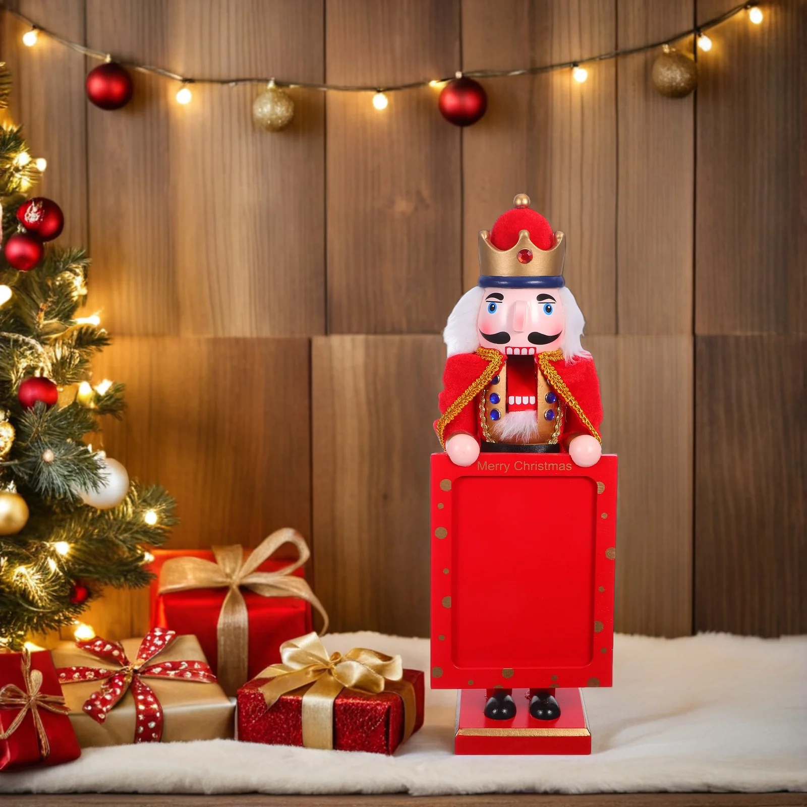 

38Cm Wooden Nutcracker Soldier Handcrafted King For Tabletop Christmas Decor Large Nutcracker Art Piece Home