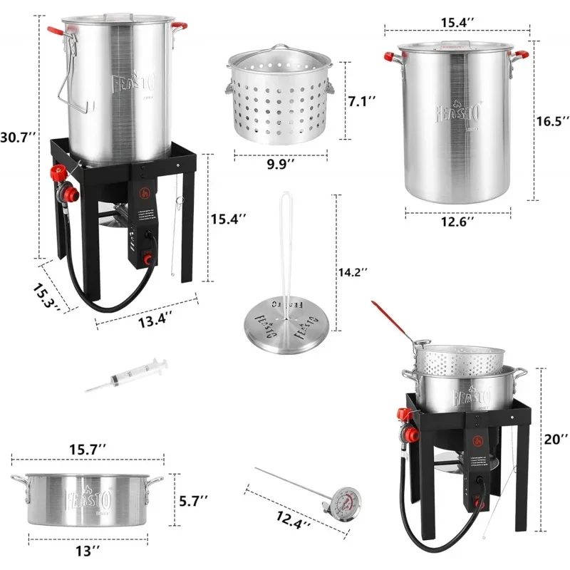 30 Qt Turkey Fryer with Basket & 10QT Fish Fryer Kit, 50,000 BTU Propane Burner, CSA Certified, Ignition, 10 PSI Re