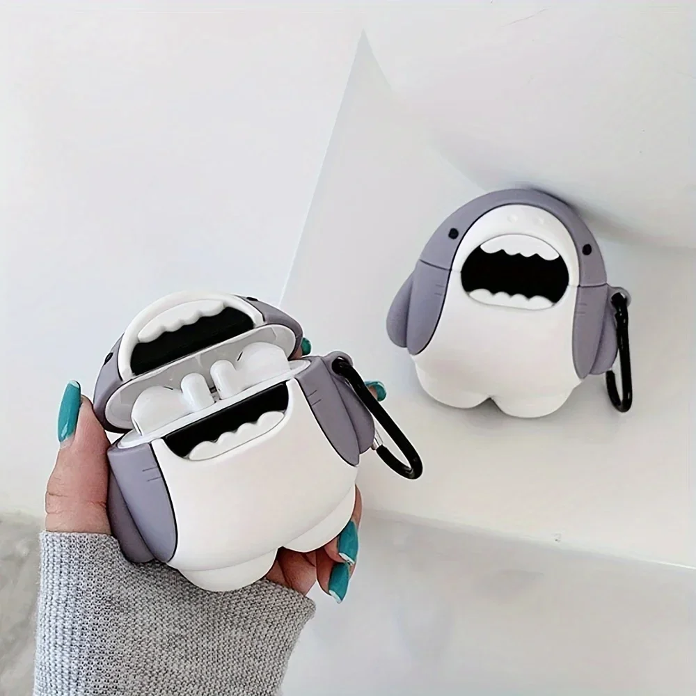 Cute Silicone Headset Cover For AirPods 4 1 or 2 3 Case Cartoon Shark Wireless Bluetooth Earphone Case Box For AirPods Pro 2