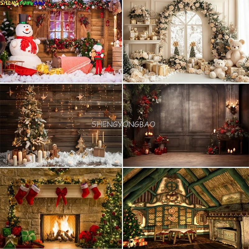 

Christmas Day Pine Tree Gift Photography Backdrop Props Xmas Eve Party Decor Living Room Window Family New Year Background VC-10