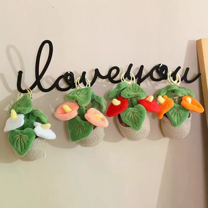 Porte-clés poupées Super douces, 1 pièce, plantes vertes artificielles en pot, jouets en peluche, sac à dos, pendentif clé, dessin animé, cadeau d'anniversaire pour filles et garçons