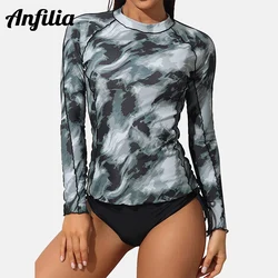 Anfilia Women Long Sleeve Rash Guard Shirts Swimwear Rash Guard Top Surf Top Tie Dye Printing Close-fitting Shirt UPF 50+