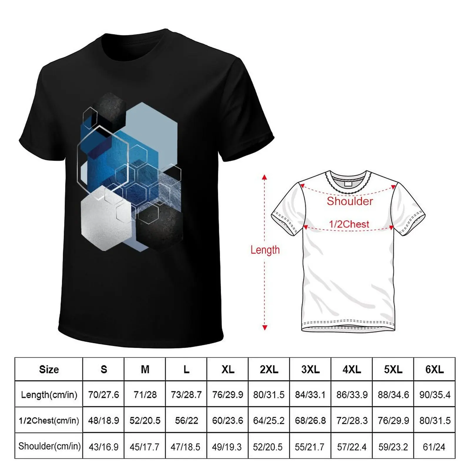 Blue Hexagonal Geometric T-Shirt Basic Plain Tee for Spring and Summer