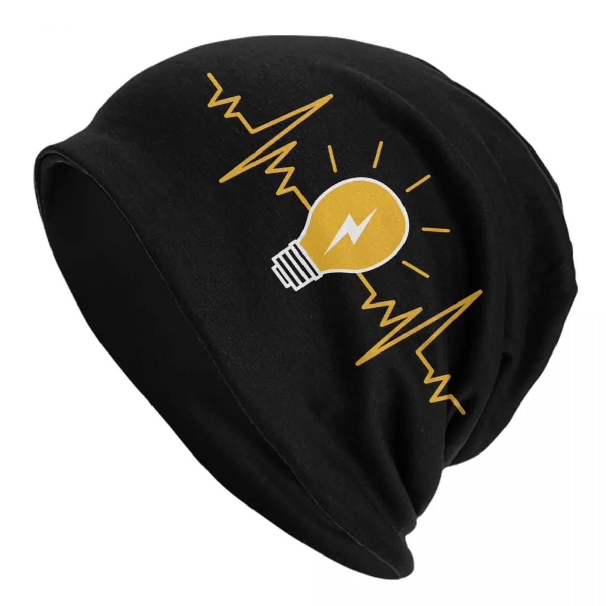 Custom Electrician Heartbeat Light Bulb Bonnet Hat Knit Hat  Cool Unisex Adult Electric Engineer Power Winter Warm Beanies Cap