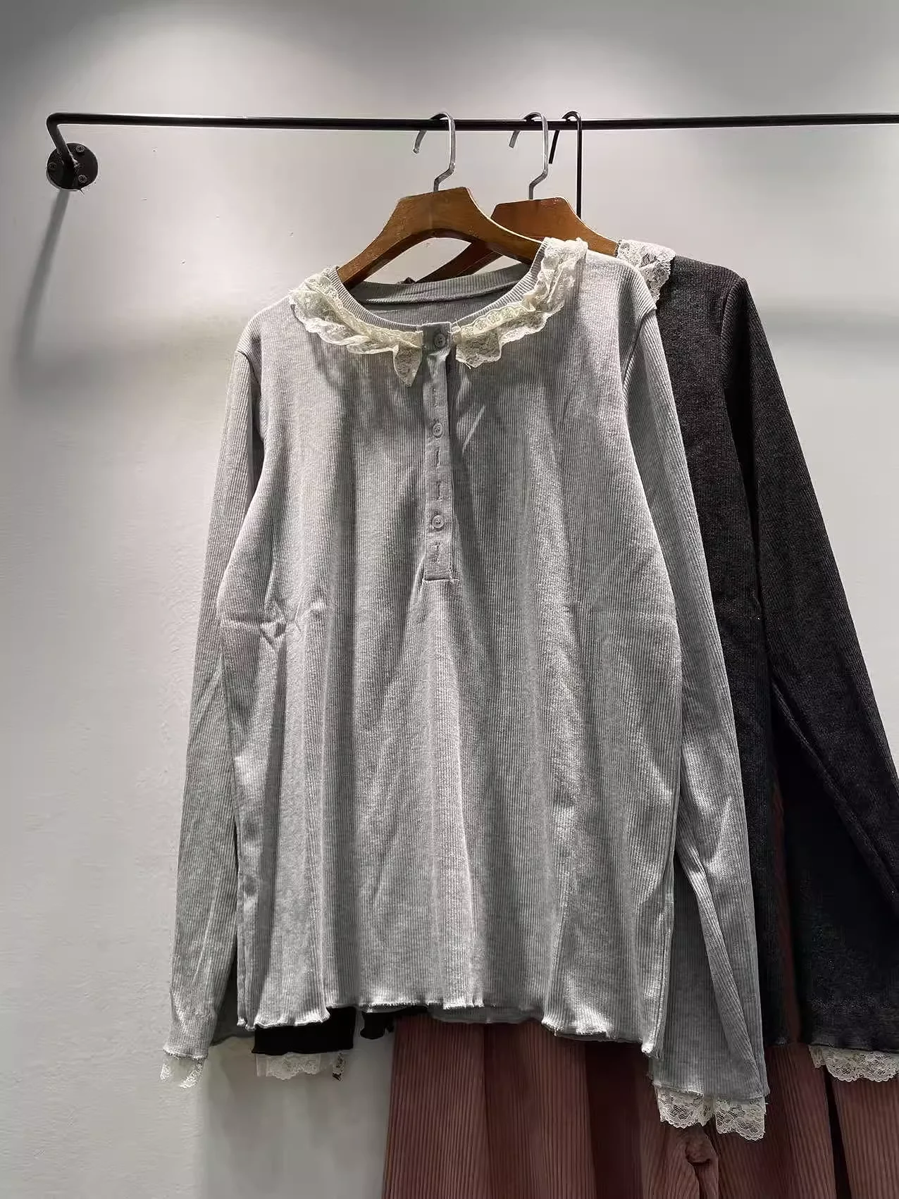 

Mori Kei Clothing Japanese Style Lace Collar Pure Cotton Long Sleeve Shirts for Women Tops Autumn Sweet Base Shirts