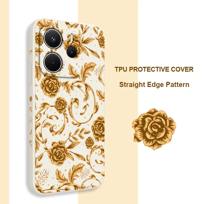 Golden Pattern Phone Case For Xiaomi Redmi Note 14 13 12 12S 11 11S 10 10S 9 9S 15 14C Pro Plus 4G 5G Liquid Silicone Cover