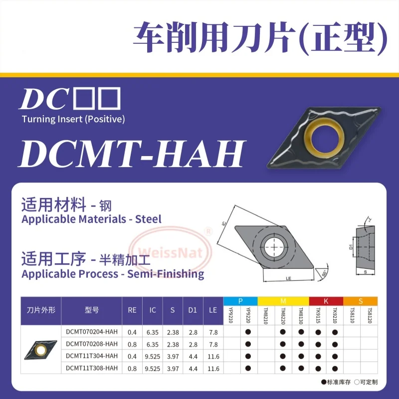 

DCMT070204 DCMT070208 DCMT11T304 DCMT11T308-HAH YP9210 YP9220 Carbide Insert DCMT Inserts