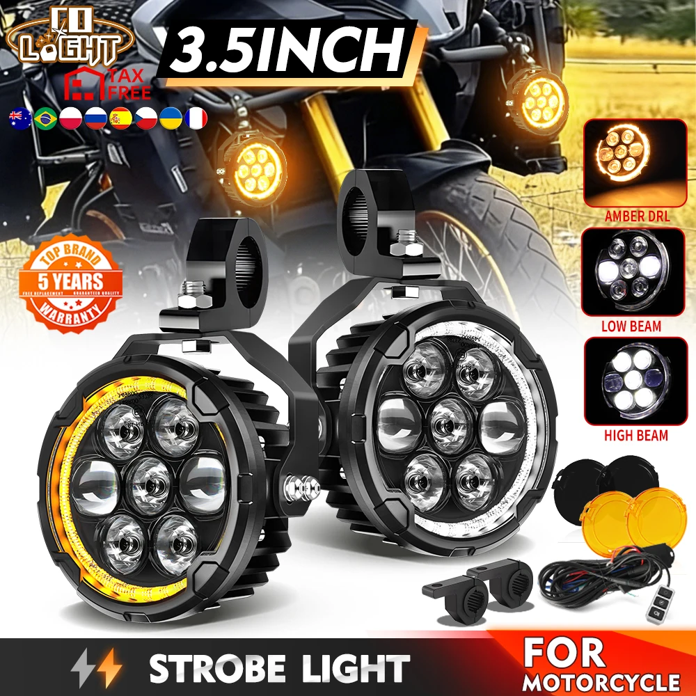 CO LIGHT 7 LEDs Offroad-Nutzung 3,5 Zoll Motorrad LED-Zusatz-Nebelscheinwerfer Amber Angel Eyes DRL Fern- und Abblendlicht Stroboskop-Scheinwerfer Universal für Motorrad ATV UTV Roller