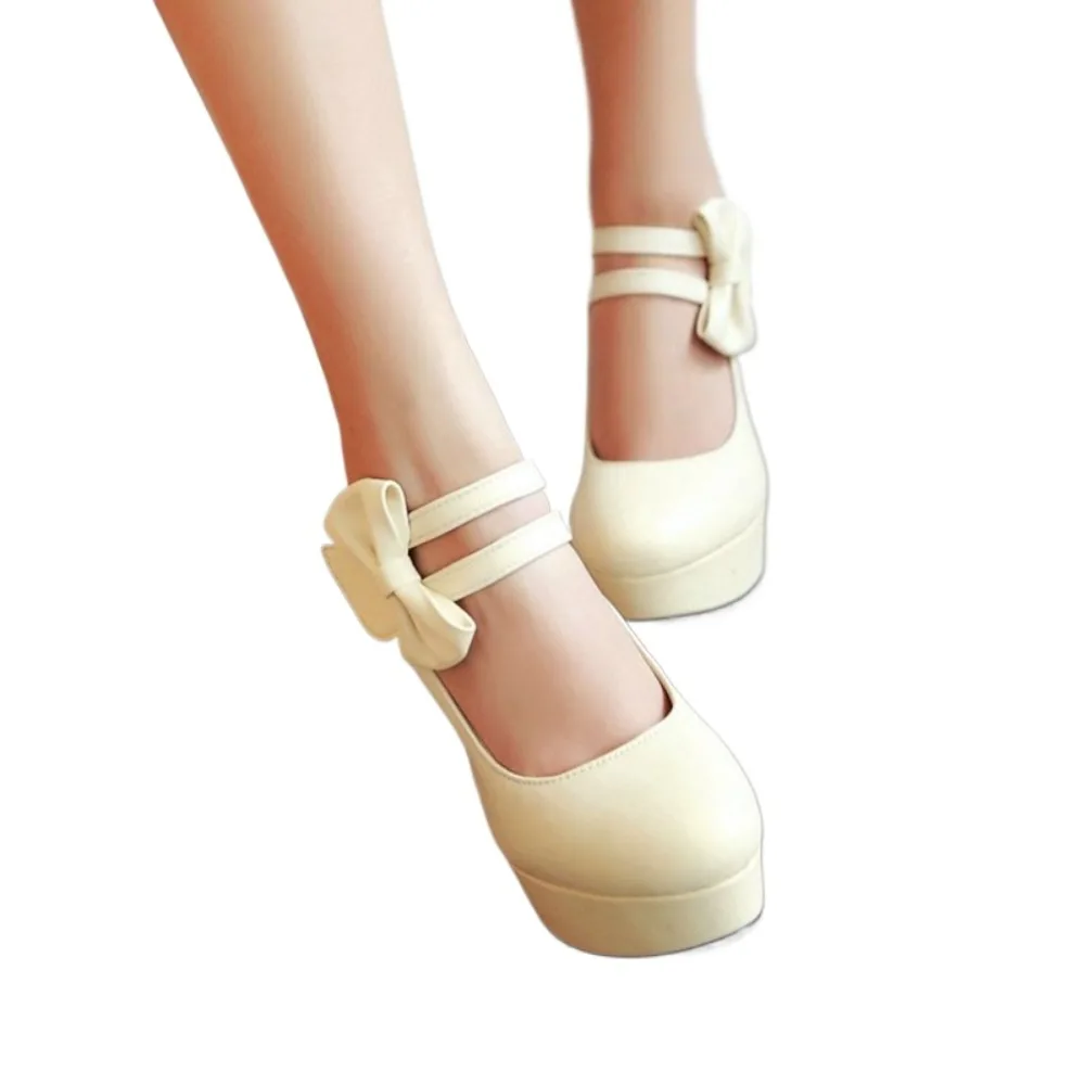 QPLYXCO Womens Shoes High Heels 12cm Fashion Bowknot Round Toe  Wedding Party Ladies Platform Shoes Plus Size  45 46 47 T-5