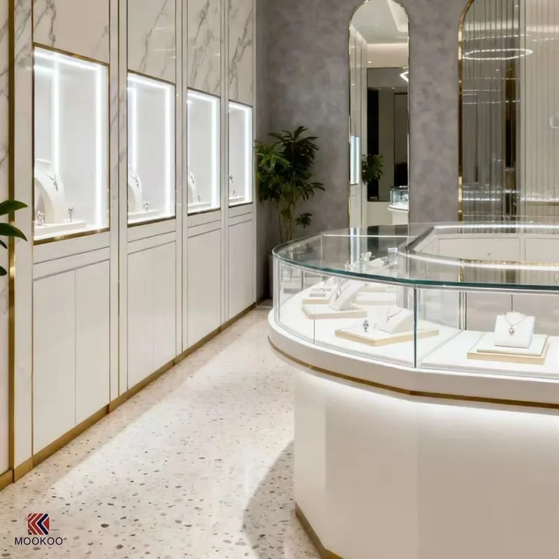 custom.Premium High Quality LED Lighting Jewelry Display Cabinet with Customized 3D Design Luxury Jewelry Stores and Showroo
