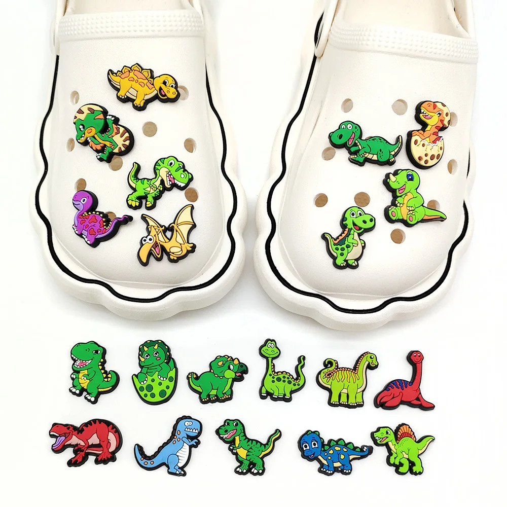 Gorąca sprzedaż 1 sztuk dinozaur zawieszki do butów dekoracje dla Crocs akcesoria Charms Clog Pin bransoletka opaska na nadgarstek dla dzieci
