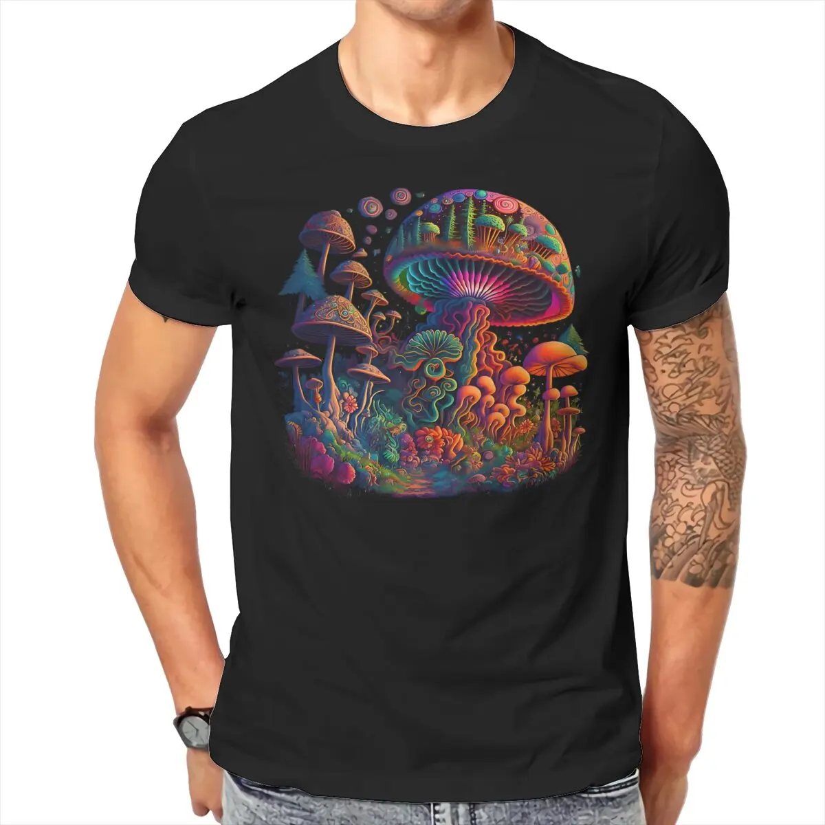 Mushroom Forest Shroom Forest   Psychedelic Art Tshirt Graphic Men Tops Vintage Fashion Summer COTTON Short Sleeve Harajuku