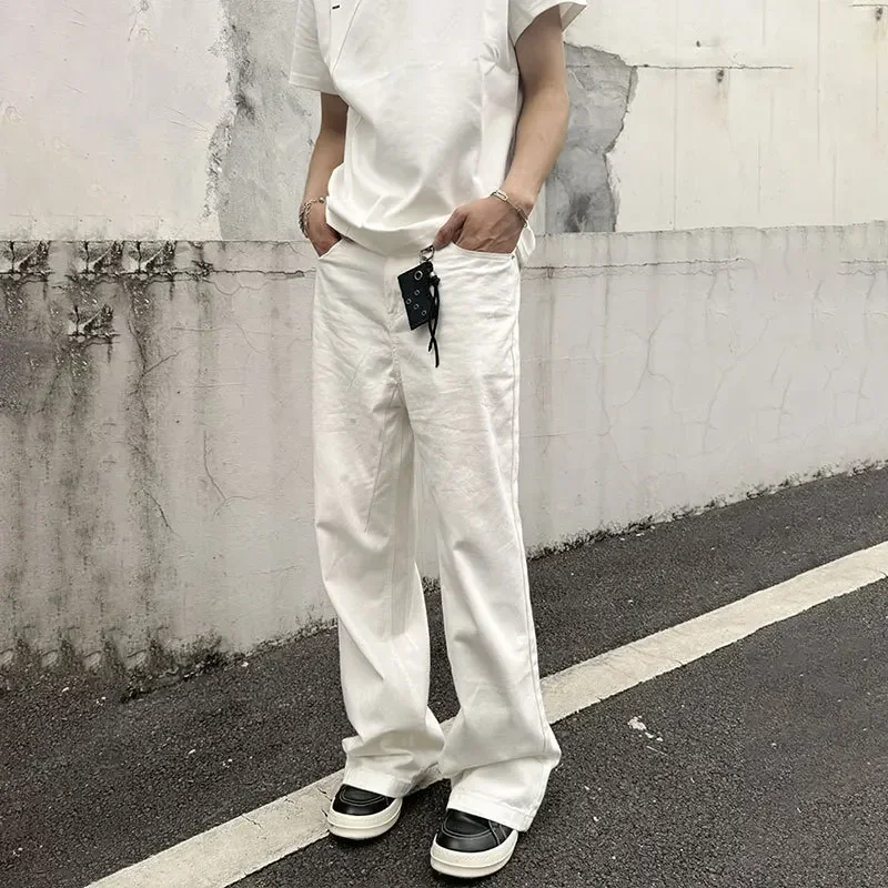 

American Vintage Loose Straight-leg Wide-leg Jeans, High-street Style, Solid Color, Versatile Casual Long Pants for Men.