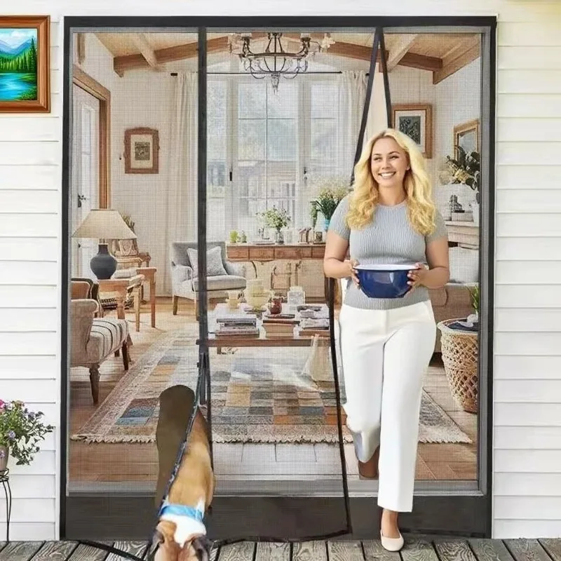 Black Magnetic Door Screen Mosquito Net Custom Size Summer Anti Insect Mesh Automatic Closing Curtain Applicable To Glass Doors