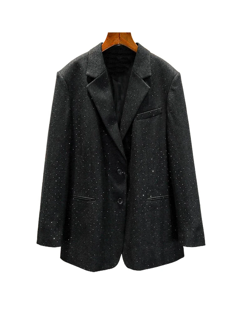 

S Home South Oil High End Women's Autumn Winter Hepburn Sle Suiting Woolen Coat with Diamond Heat Treaent Stripes