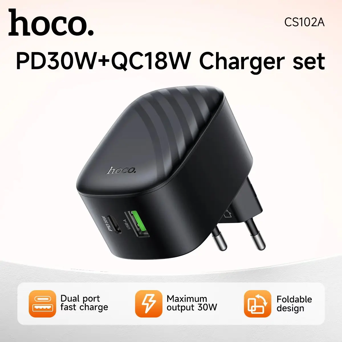 

CS102A PD 30W USB A USB C Ультратонкое портативное мини-зарядное устройство для быстрой зарядки телефона (EU) для iPhone 17 16 15 Pro Max, Xiaomi, Samsung, Huawei