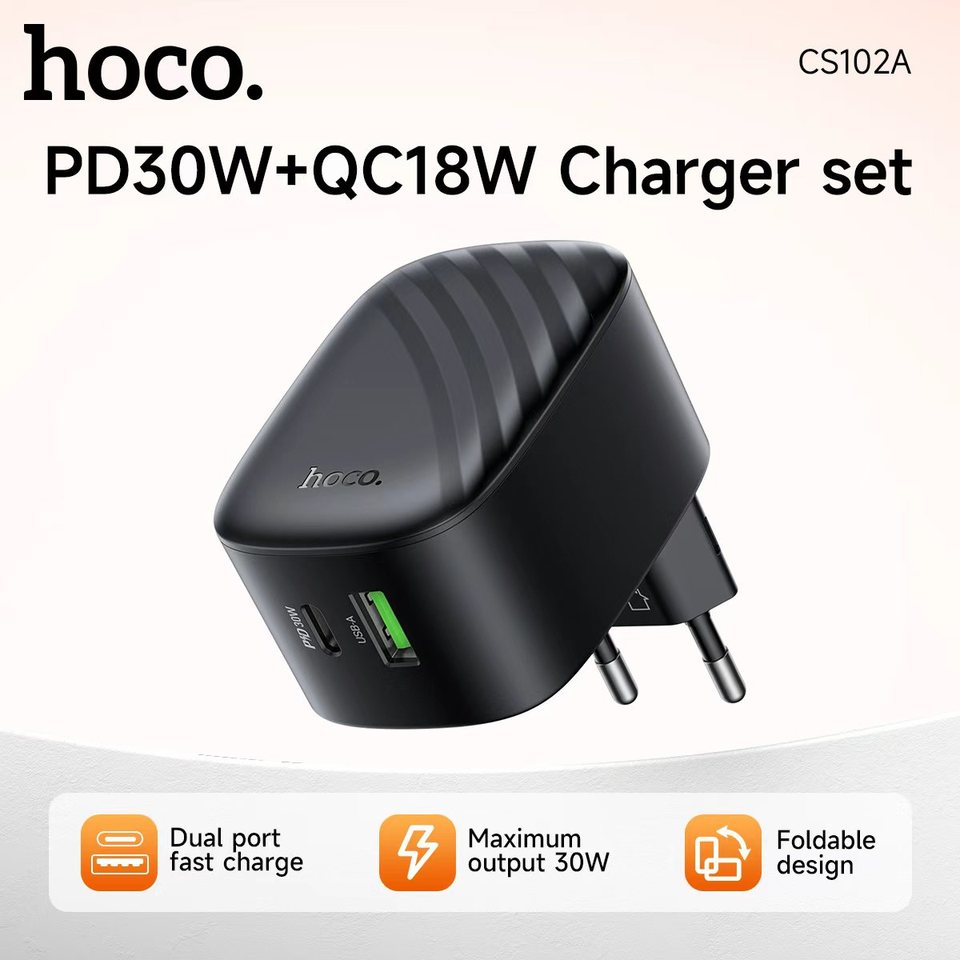  CS102A PD 30W  USB A USB C Ultra Thin Portbale Mini Quick Phone Charger EU For iPhone 17 16 15 Pro Max Xiaomi Samsung Huawei 