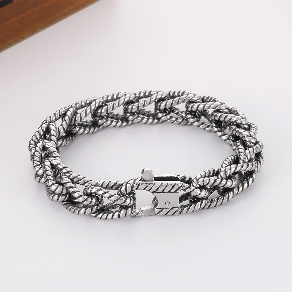 New Design Twist Link Chain Bracelet 316L Stainless Steel Fashion Creative Vintage Men Bracelets High Quality Jewelry Wholesale