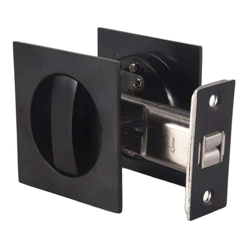 F-T Sliding Pocket Door Lock Matte Black Contemporary Privacy Square Pocket Door Hardware