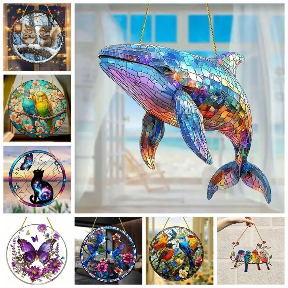 New Acrylic Flowers Animal Pendant Colorful Flat Printing Car Backpack Ornament Hummingbird Hanging Pendant Car Decoration