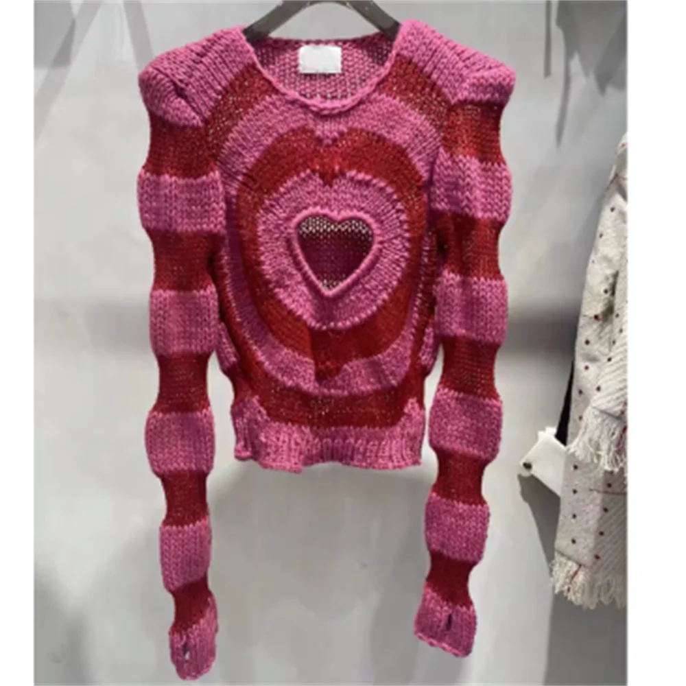 

Love hollowed-out design of sweaters new retro colors for women autumn