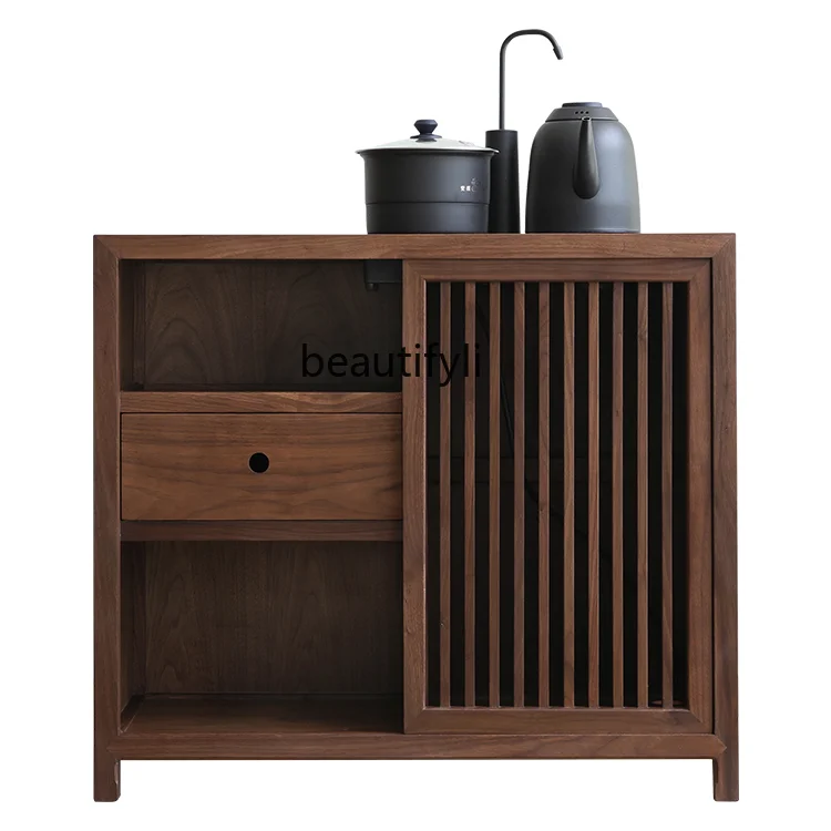 New Chinese Style Tea Cabinet Black Walnut Tea Side Cabinet Mobile Boiling Table Tea Living Room Small Boiling Cabinet Simple