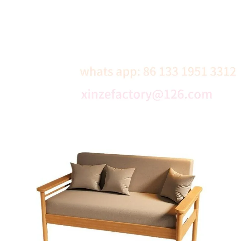 

Solid wood sofa single three-person straight row sofa double small apartment fabric sofa rental room living room simple seat
