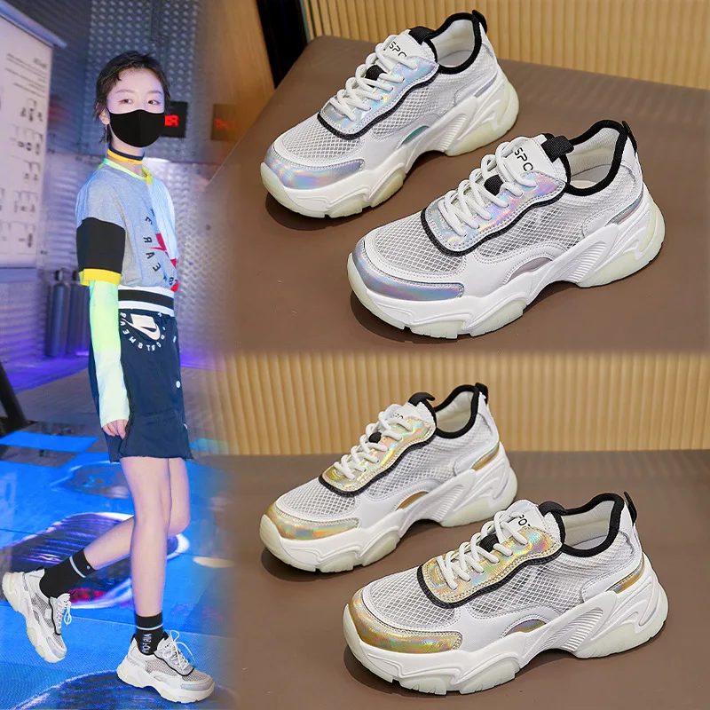 

Film-absorbing Sole Leather Women's New Casual Breathable Sports Thick-soled Shallow Mouth Dad Shoes Sneakers