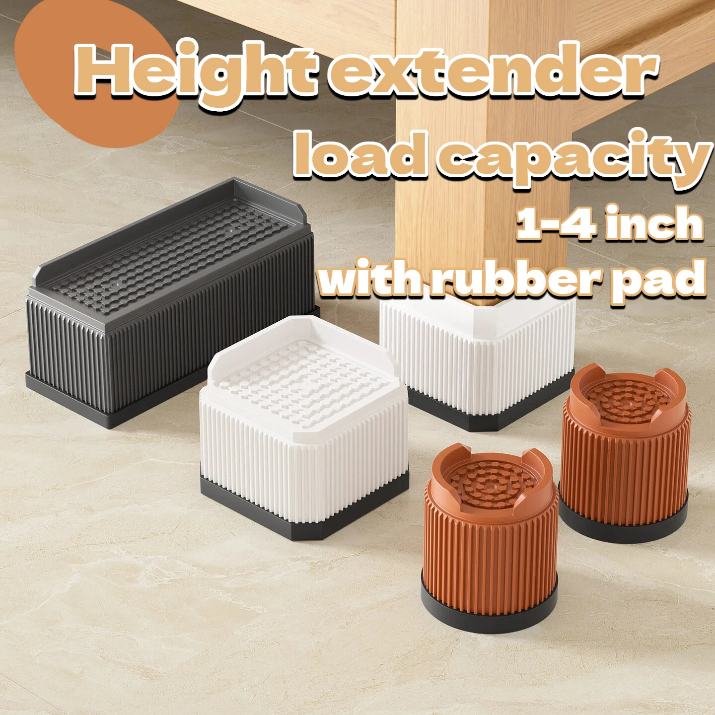 Furniture Leg Riser 4 Pack Heavy Duty PP Plastic, Bed Sofa Table Height Extender 1 2 3 4 Inch Non Slip 500kg, 3 Colors