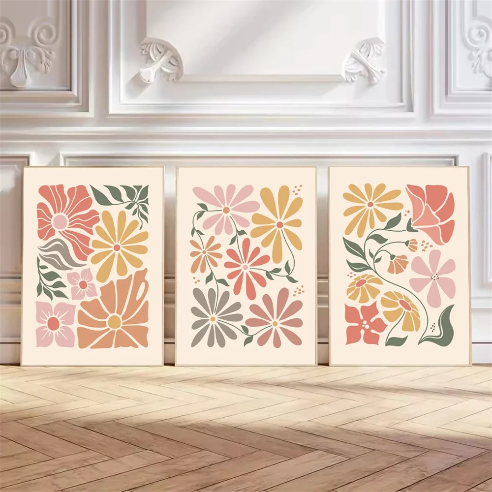 Boho Abstract Botanical Floral Art Poster Flower Market Vintage Canvas Print Painting Minimalist Wall Pictures Living Room Decor