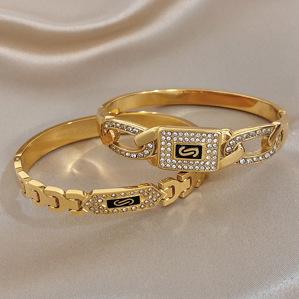 

Freetry Creative Geometric Buckle Stainless Steel Bangle for Women Punk Irregular Golden Waterproof Bracelet Lady Jewelry Gift