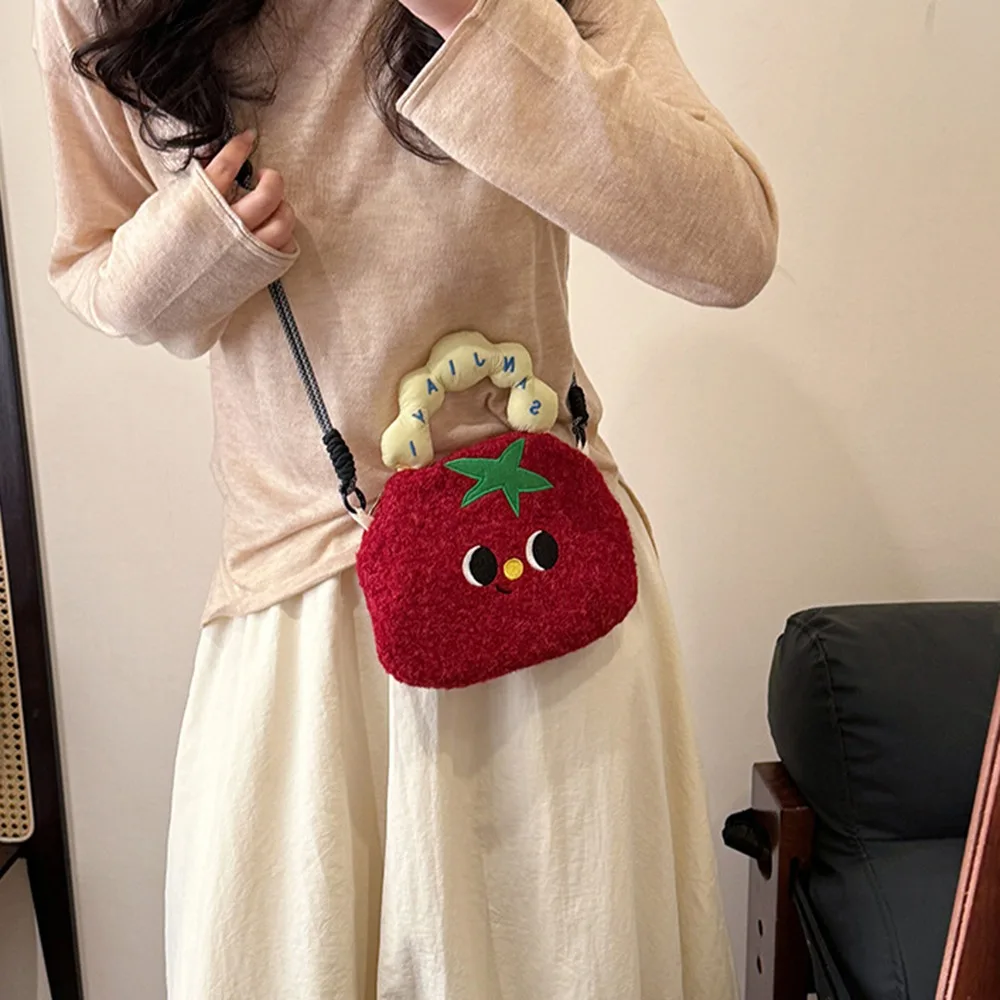 

Simple Design Soft Cartoon Crossbody Bag Large Capacity Tomato Plush Shoulder Bag Potato Comfortable Coin Purse Casual Wear