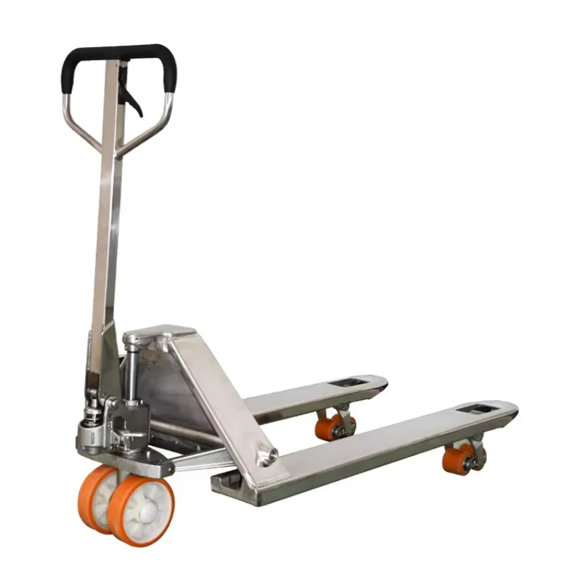 Stainless Steel Manual Hydraulic Pallet Jack 3 Ton Capacity Trolley Equipped Extended Forks Material Loading Unloading Handling