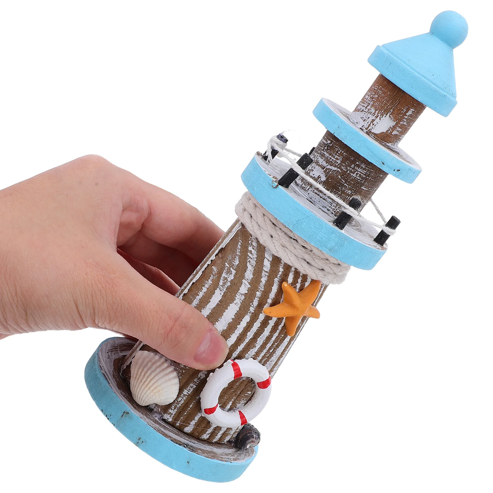 

Mediterranean Style Wooden Lighthouse 19cm Nautical Tabletop Decoration Ocean Beach Home Decor Desktop Lighthouse Ornament