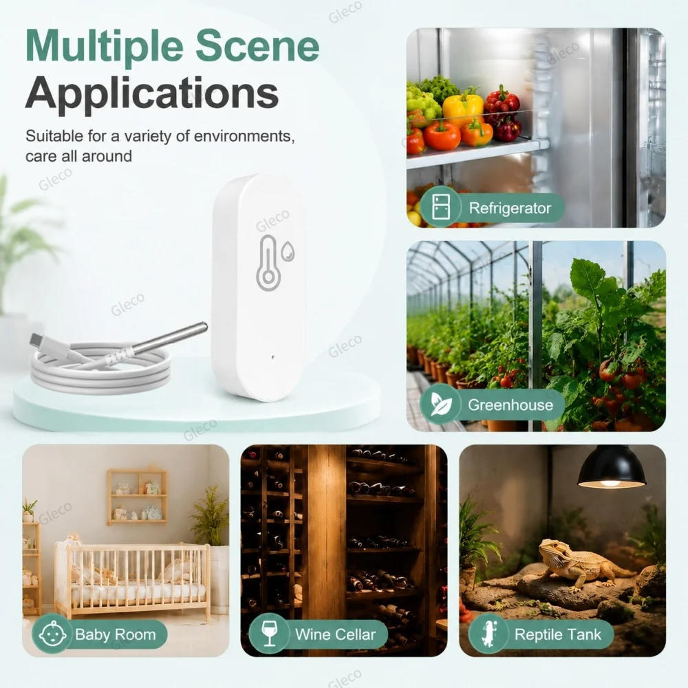 Zigbee Temperatur- und Feuchtigkeitssensor mit externer abnehmbarer Sonde, Thermometer TUYA 2MQTT, Fernüberwachung für Pflanzen, Aquarien, Pools – Detail 9