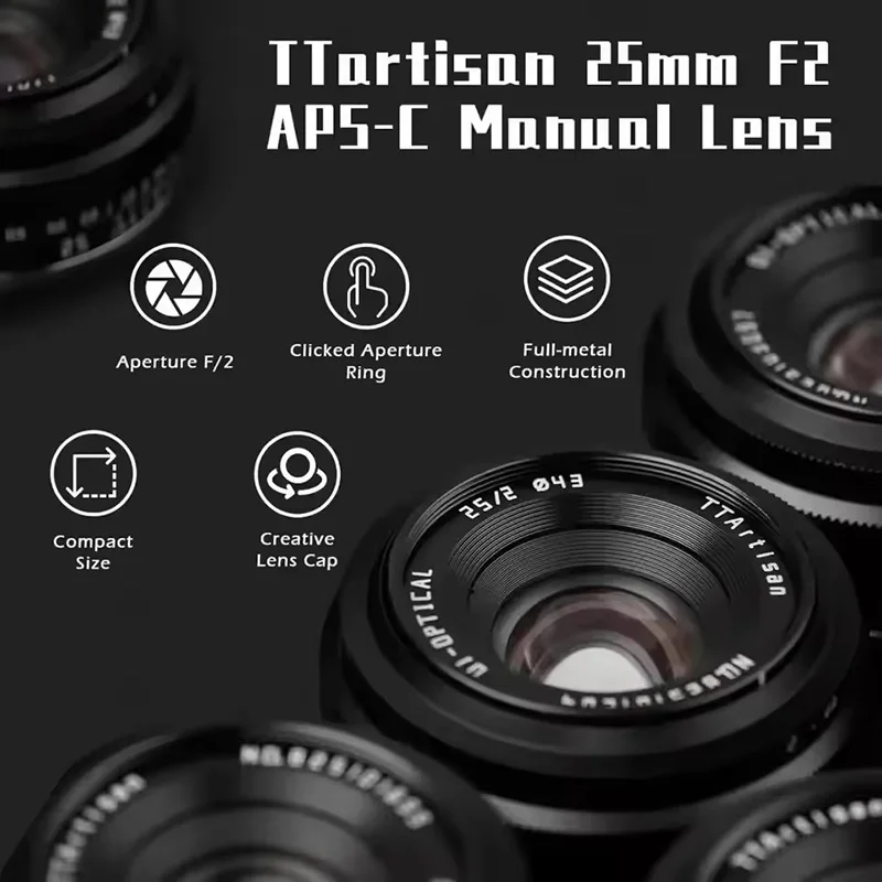 Obiektyw TTArtisan 25mm F2 MF do aparatów bezlusterkowych Canon RF, Nikon Z, Sony E, Fujifilm XF, Panasonic, Olympus M43, XT10, XT5, A6400, A6300 — zdjęcie produktu 4
