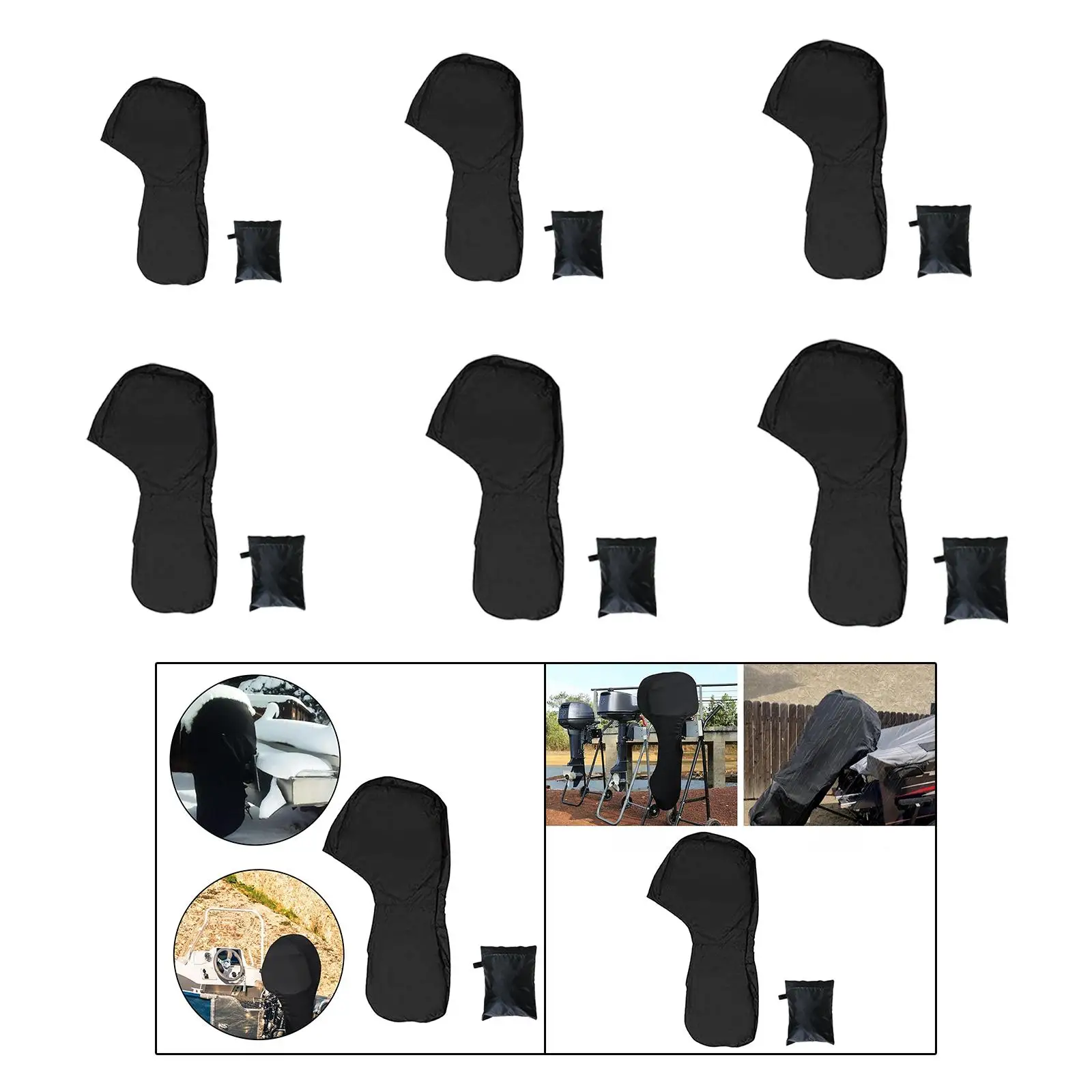 

Black Portable Outboard Motor Cover Waterproof Marine Accessory Adjustable Drawstring for Sloop Boat Equipment Protection