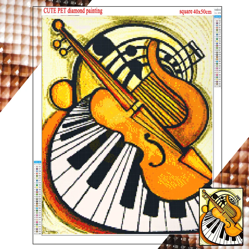 abstract musical instrument Full Square round Diamond embroidery Diamond mosaic DIY Diamond painting Cross stitch modern decor