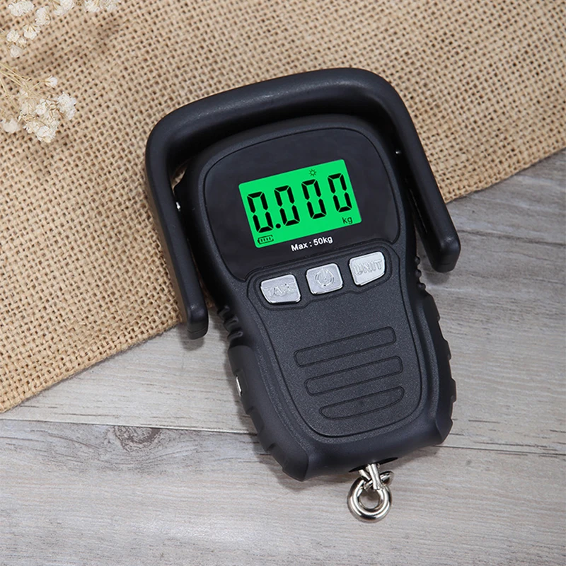 50kg Mini LCD Digital Scale with Tape Measure Backlit Electronic Weighing Hanging Hook Scale Portable Luggage Weighing Tool