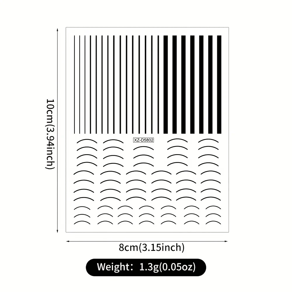 สติกเกอร์สีดำและสีขาวแบบมันเงาแบบติดเอง 12 ชิ้น - ลายเส้น 3 มิติและลวดลายเรขาคณิต สติกเกอร์ติดเล็บ DIY ที่ใช้งานง่าย