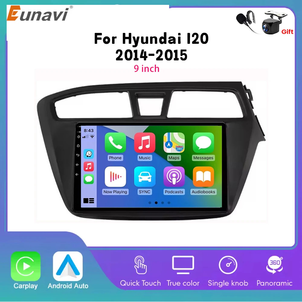 Eunavi 9 Inch 2 Din Car Multimedia Radio For I20 2014-2015 Head Unit Stereo GPS Navigation BT WIFI