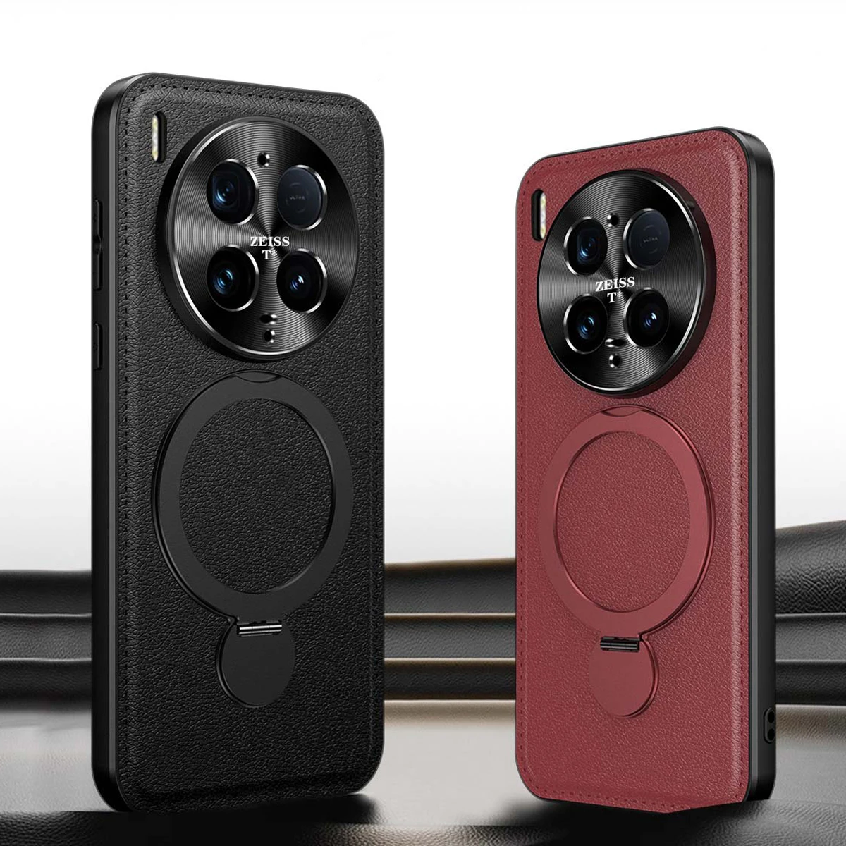 Shockproof Leather Wireless Charging Magnetic Kickstand Case For Vivo X300 Pro X200 Pro Mini X100, Matte Camera Protection Cover