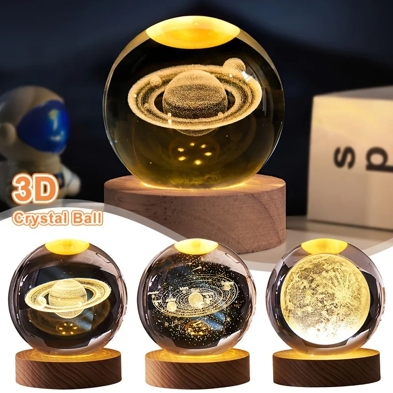 USB LED Night Light Galaxy Moon 3D Crystal Ball Novelty Light Bedroom Decor Atmosphere Lamp for Christmas Children Creative Gift