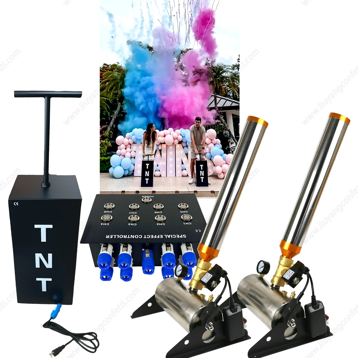 

Electric Remote Control Confetti Powder Machine Air Compression Machine Baby Shower Wedding Party Gender Reveal Streamer Smoke