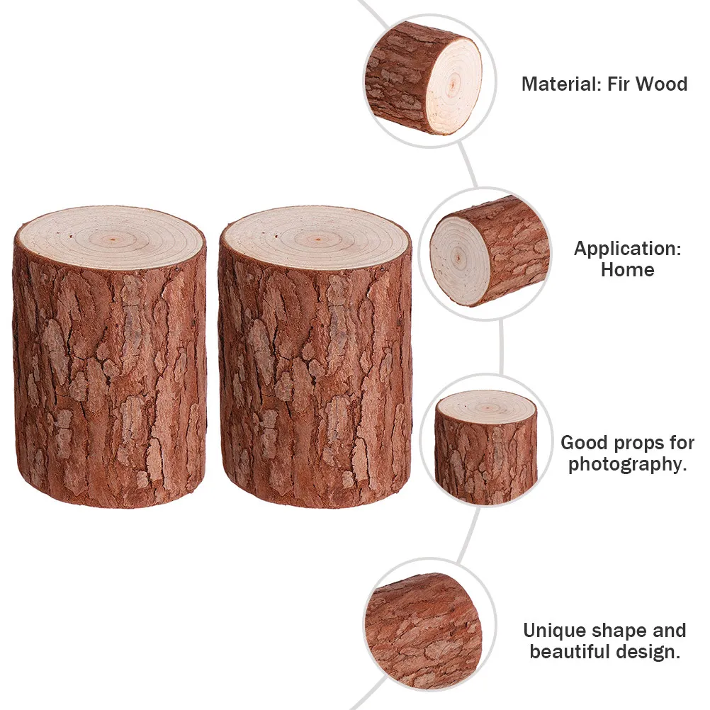 Mini Wood Stump Decor 2 Piece Lifelike Rustic Natural Scene Props for Desktop Room Bar Garden Shelf